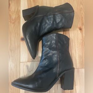 Free People Versatile Black Leather Boot, Size 38